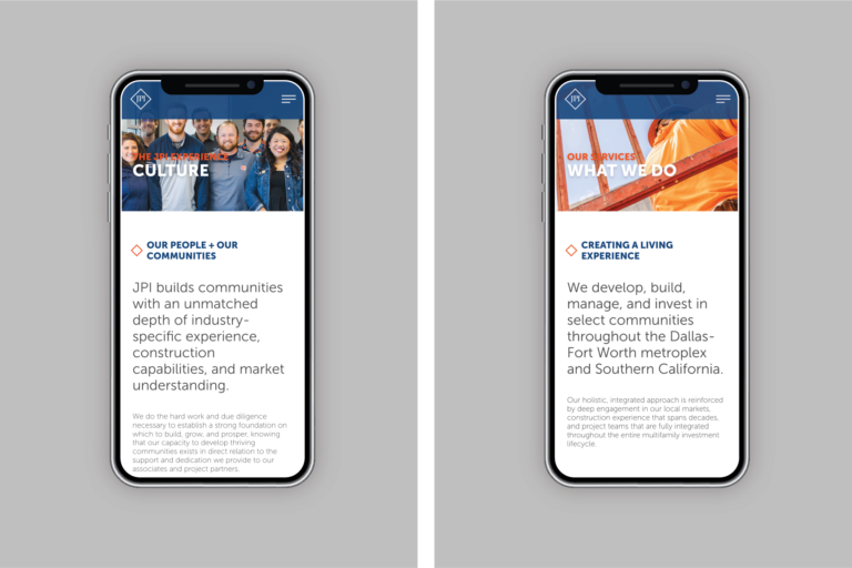 JPI website on 2 mobile devices showcasing mobile first design