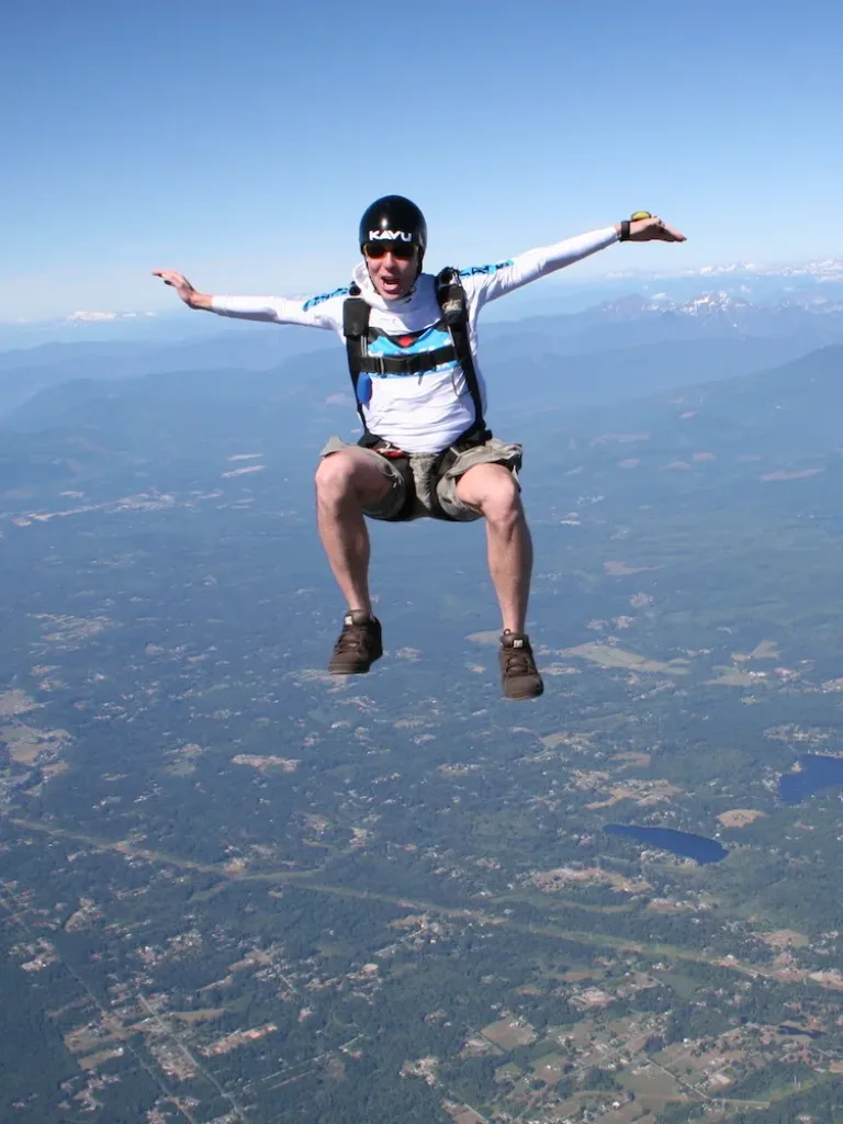 Mark falling out of a plane