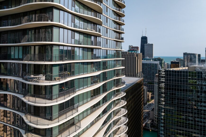 Aqua building exterior showing glass