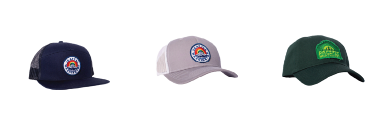custom designs on three baseball caps